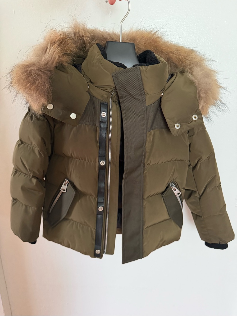 Toddler Mackage Kids Olive Puffer Jacket with Faux Fur Trim